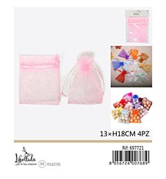 SACCHETTI DI ORGANZA - ROSA 13x18CM - 4PZ