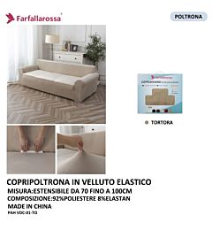 COPRIDIVANO IN VELLUTO ELASTICO 1PS TORTORAFarfallaRossa