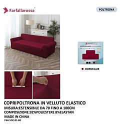 COPRIDIVANO IN VELLUTO ELASTICO 1PS BORDEAUXFarfallaRossa