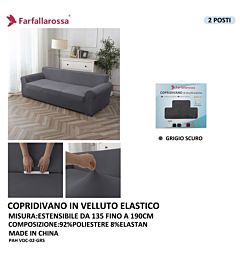 COPRIDIVANO IN VELLUTO ELASTICO 2PS GRIGIO SCUROFarfallaRossa