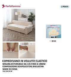 Copridivano in Velluto Elastico 2 Posti - BeigeFarfallaRossa