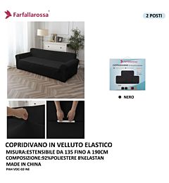 COPRIDIVANO IN VELLUTO ELASTICO 2PS NEROFarfallaRossa