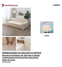 Copridivano in Velluto Elastico 3 Posti - BeigeFarfallaRossa