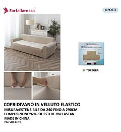 COPRIDIVANO IN VELLUTO ELASTICO 4PS TORTORAFarfallaRossa