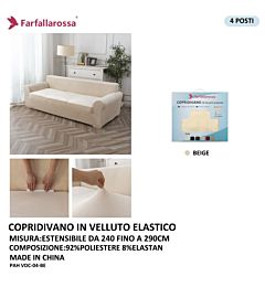 Copridivano in Velluto Elastico 4 Posti - BeigeFarfallaRossa