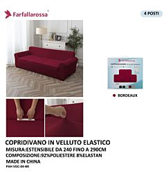 COPRIDIVANO IN VELLUTO ELASTICO 4PS BORDEAUXFarfallaRossa
