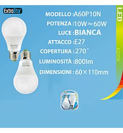 LAMPADINA LED E27 10W 800LM 4200K  2PZExtrastar