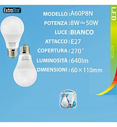 LAMPADINA LED E27 8W 640LM 4200K  2PZExtrastar