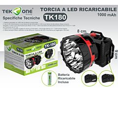 TORCIA A LED FRONTALE RICARICABILE 1000 MAHTekone