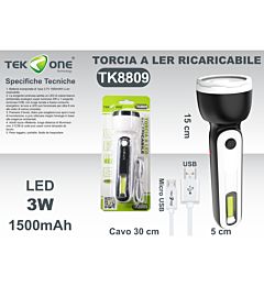 TORCIA A LED RICARICABILE USB 3WTekone