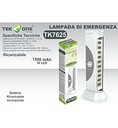 TORRETTA LAMPADA EMERGENZA RICARICABILE 1500MAHTekone