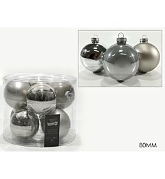 SET 8 PALLE VETRO 80MM SILVER ASS
