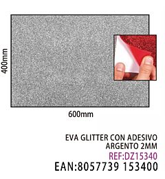 EVA GLITTER CON ADESIVO ARGENTO 2MM