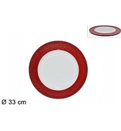 SOTTOPIATTO NATALIZIO 33CM BIANCO BORDO ROSSO PP60