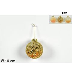 PALLA 10CM PLASTICA EFF.ZUCCHERO+ PAILLETTES ORO I