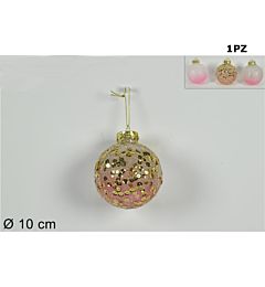 PALLA 10CM PLASTICA EFF.ZUCCHERO+ PAILLETTES ROSA