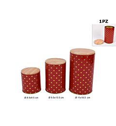 BARATTOLO TONDO IN LATTA SET 3MISUREROSSO POIS ORO