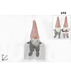GNOMO DI NATALE SEDUTO 50CM CAPPELLO PELLICCIA ROS