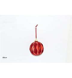 PALLA VETRO 8CM ROMBI C/VELLUTO ROSSO E GLITTER OR