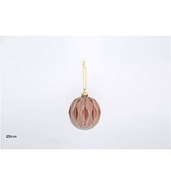 PALLA VETRO 8CM ROMBI C/VELLUTO ROSA E GLITTER ORO