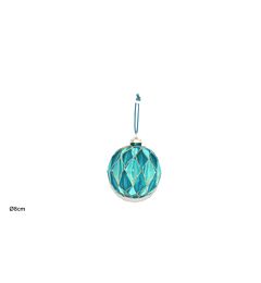 PALLA VETRO 8CM ROMBI C/VELLUTO VERDE E GLITTER OR