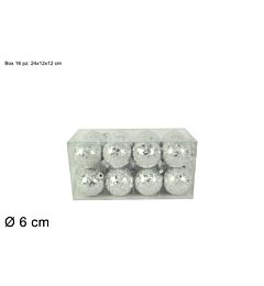 PALLE 6CM 16PZ EFFETTO GHIACCIO SILVER PVC BOX 2A1