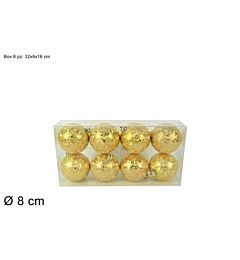 PALLE 8CM 8PZ EFFETTO GHIACCIO ORO PVC BOX 2A8E07/