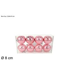 PALLE 8CM 8PZ EFFETTO GHIACCIO ROSA PVC BOX 2A8E07