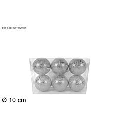 PALLE 10CM 6PZ EFFETTO GHIACCIO SILVER PVC BOX 2A6