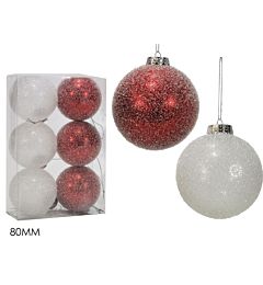 SET 6 PALLE 80MM C/GLITTER ROSSO/BIANCO