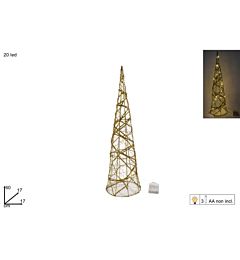 ALBERO CONO METALLO ORO 60CM C/20LED BATT.20042/GO