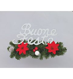 BUONE FESTE PVC CM.58X32H GLITTER BIANCO DEC.RAMI,