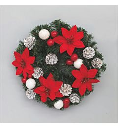 CORONA PVC CM.40 DEC.STELLE DI NATALE,BACCHE E PIG