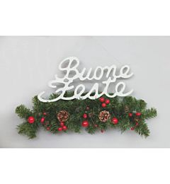 BUONE FESTE PVC CM.58X32H GLITTER BIANCO DEC.RAMI,
