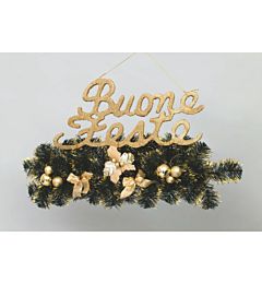 BUONE FESTE PVC CM.58X32H GLITTER ORO RAMI,SFERE,F