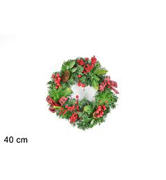 DIETROPORTA TONDO 40CM BACCHE ROSSE C/FIOCCO SCOZZ