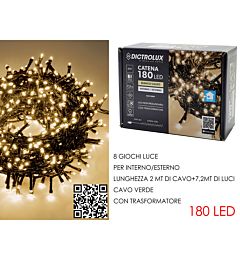 Catena Verde 180 LED Bianco Caldo - Esterno 7,2m