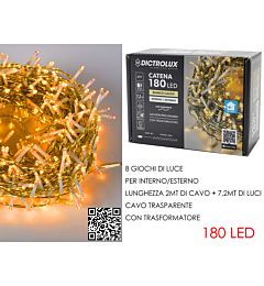 Catena Trasparente 180 LED Bianco Caldo - Esterno 7,2m