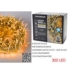 Catena Trasparente 300 LED Bianco Caldo - Esterno 12m