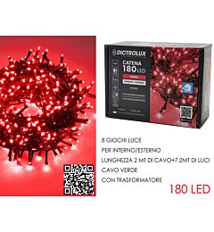 Catena Verde 180 LED Rosso - Esterno 7,2m