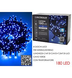 Catena Verde 180 LED Blu - Esterno 7,2mDictrolux