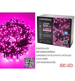 Catena Verde 500 LED Rosa - Esterno 15m
