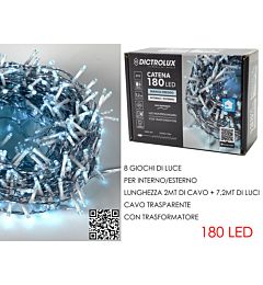 Catena Trasparente 180 LED Bianco Freddo - Esterno 7,2mDictrolux