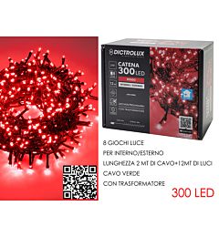 Catena Verde 300 LED Rosso - Esterno 12m