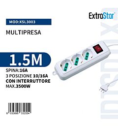 Multipresa 3 Posizioni con Interruttore - 1,5mExtrastar