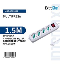 Multipresa 4 Posizioni con Interruttore - 1,5mExtrastar