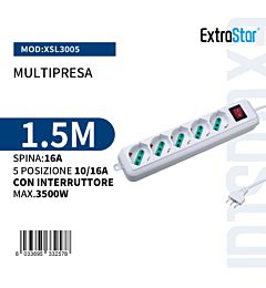 Multipresa 5 Posizioni con Interruttore - 1,5mExtrastar