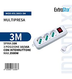 Multipresa 3 Posizioni con Interruttore - 3mExtrastar