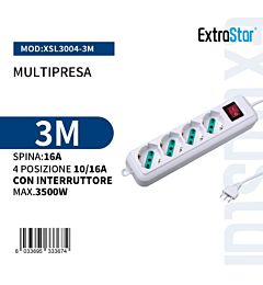 Multipresa 4 Posizioni con Interruttore - 3mExtrastar