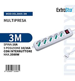 Multipresa 5 Posizioni con Interruttore - 3mExtrastar